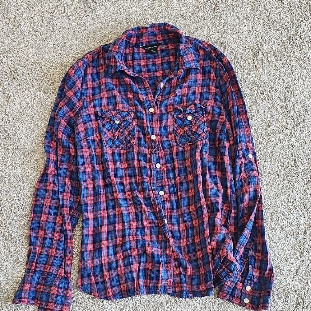 Moda International Red and Blue Plaid Casual Shirt